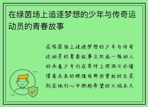在绿茵场上追逐梦想的少年与传奇运动员的青春故事